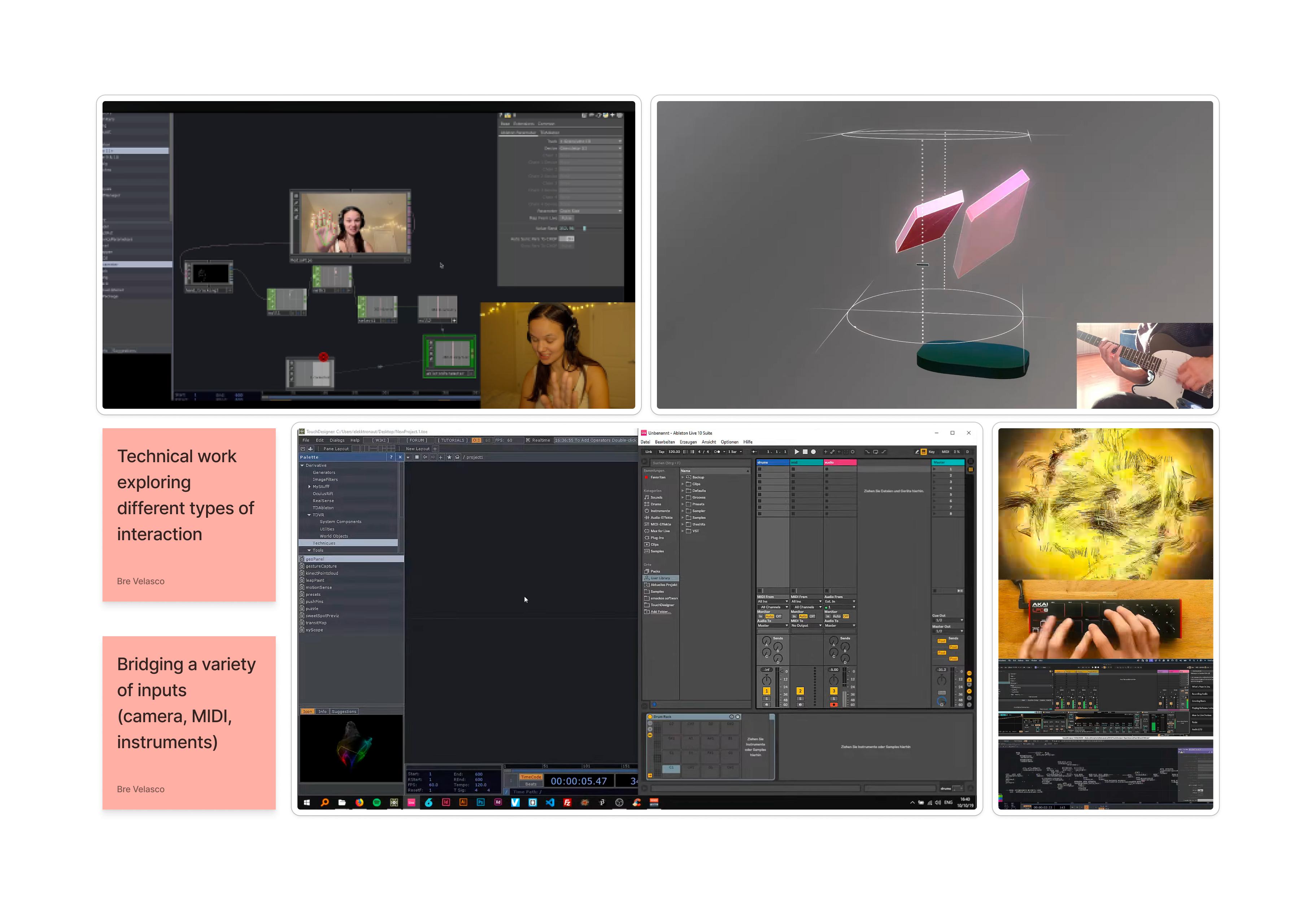 Visualization 3 is the modified version of Visualization 2, where we are showing a variety of tecniques that we can use for live audiovisual performance, ensuring we would build our skills and confidence in both Ableton and TouchDesigner, before jumping into larger scale projects in the future.